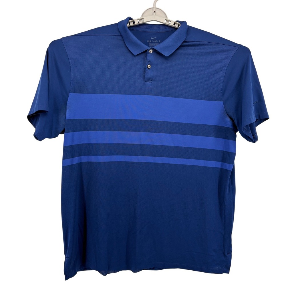 Nike‎ Mens Dri-FIT Striped Golf Polo Shirt Size XL Blue Casual Outdoor